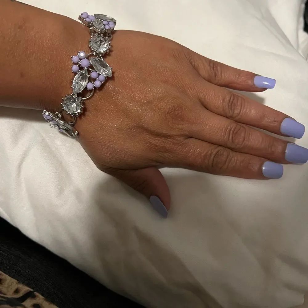 Vintage Art Deco Faux Diamonds & Purple Beads Bracelet 7 1/2 inch